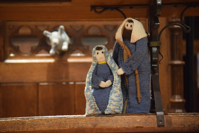 Mary Joseph and Donkey in the choir stalls