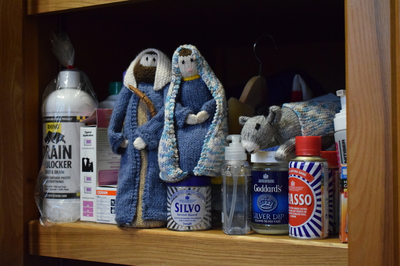 Mary Joseph and Donkey in cleaning cupboard